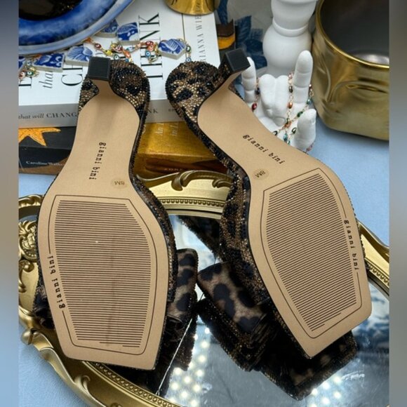 🆕 GIANNI BINI 🧿NWOB PeekaTwo Leopard Print Crystal Keyhole Ornament Sandal Sz8 - Picture 14 of 15